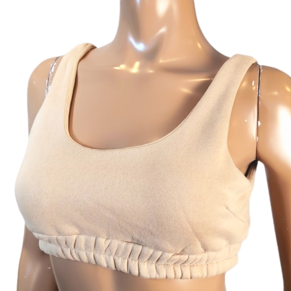 Bunny Boutique Sporty Lounge Bralette Womens Size Large Tan Cropped Tank Top